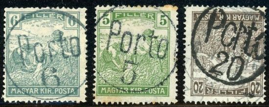 Hungary 5-6-20 filler stamps with porto and number in square overprint - Porto overprint postage due stamp